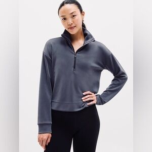 Athleta Seasoft Quarter Zip Oversized Sweatshirt L Slate Blue Gray